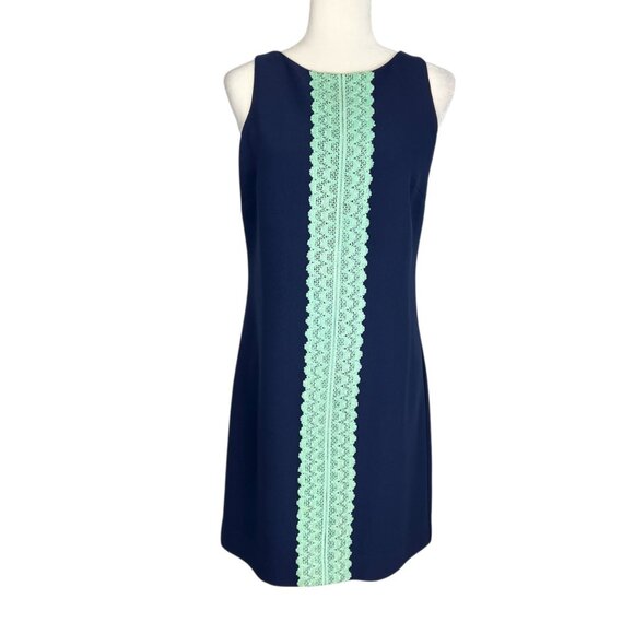 Sail to Sable STS Womens Sleeveless Shift Dress Blue Green Lace Trim size 4 - Picture 1 of 9